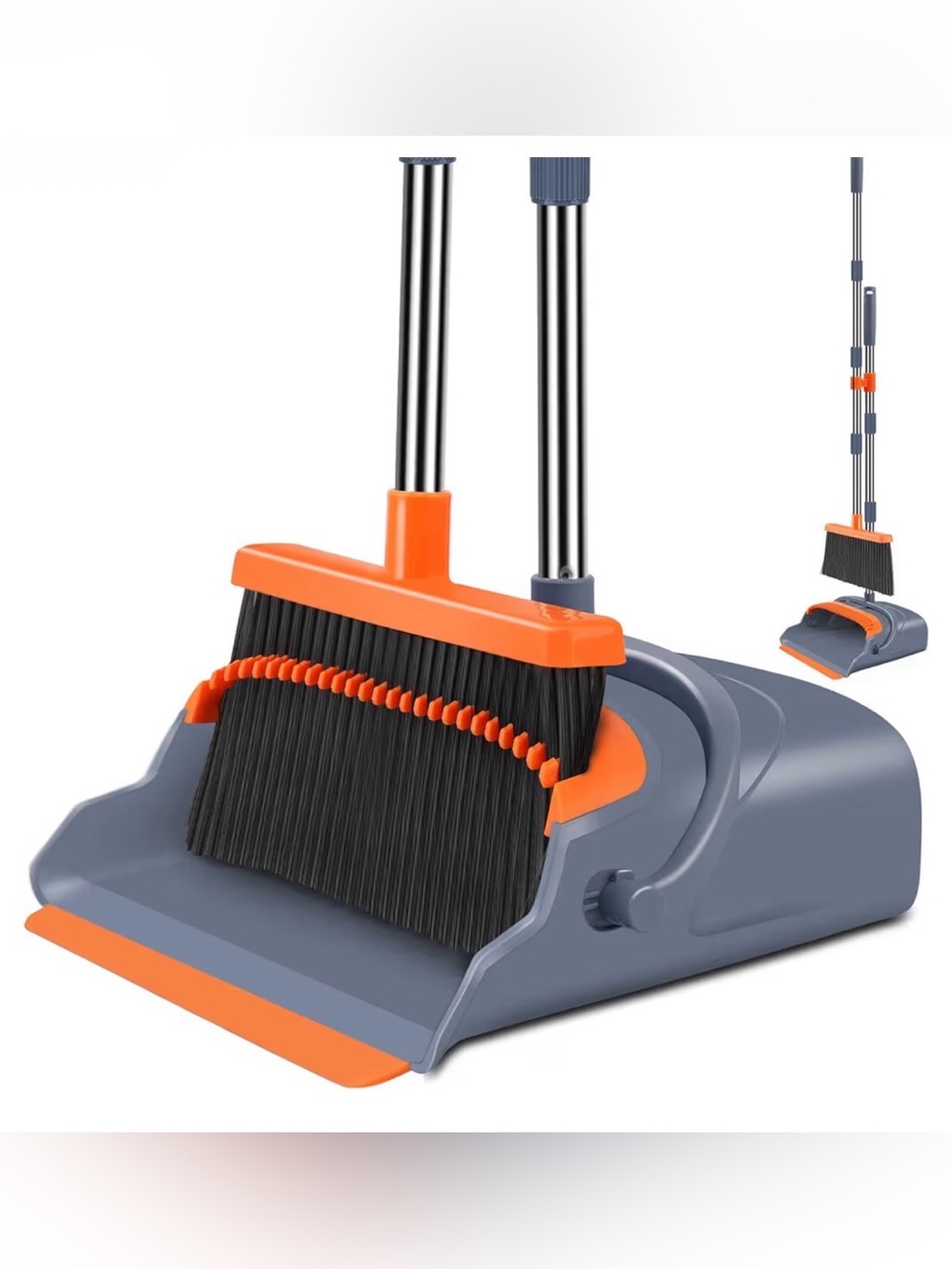 Upgrade Broom And Dustpan Set, Self-Cleaning With Dustpan Teeth, Indoor&Outdoor